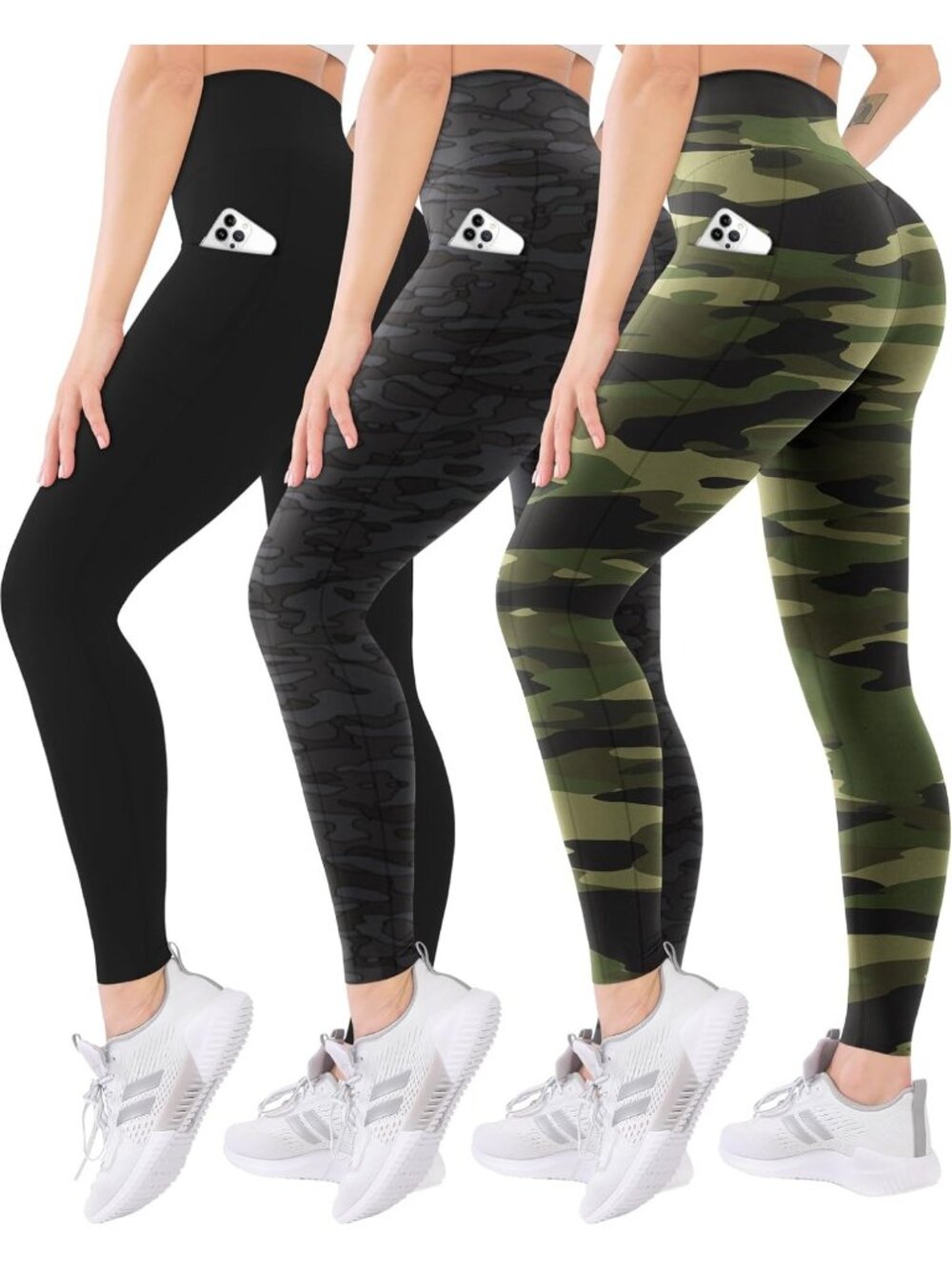 3 Pack High Waisted Leggings with Pockets | Soft Tummy Control Yoga & Activewear